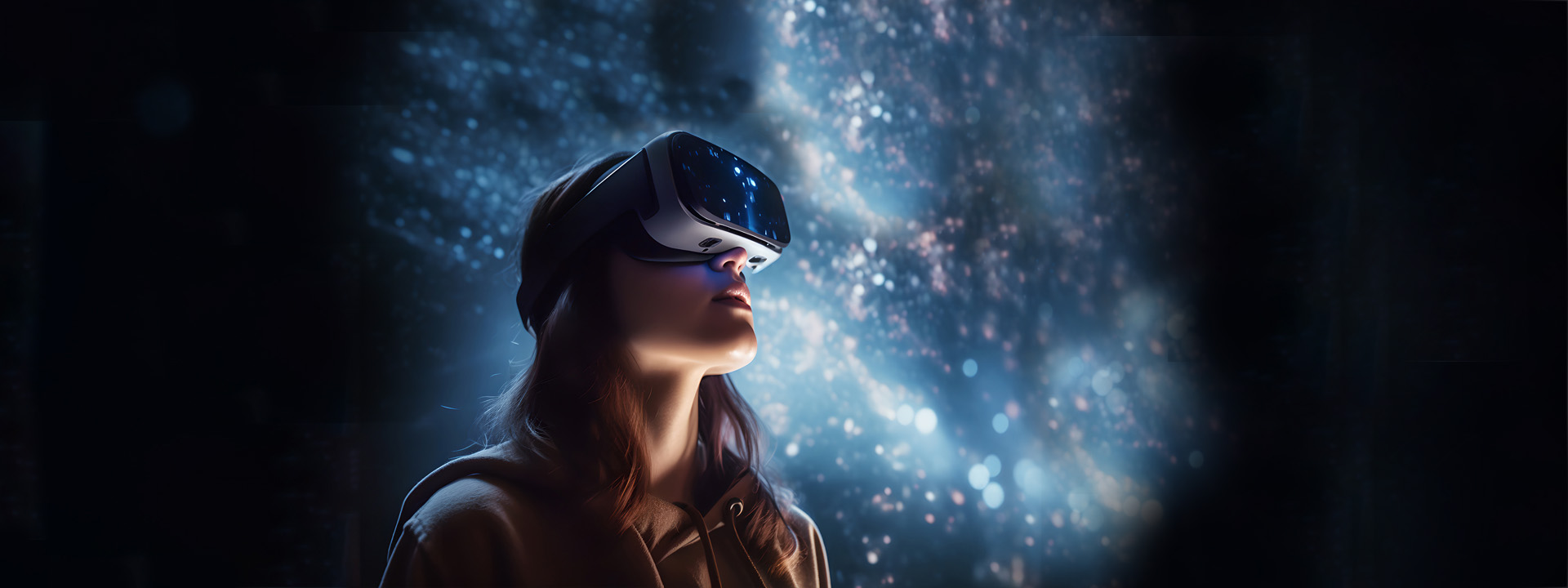 Mujer con máscara de realidad virtual