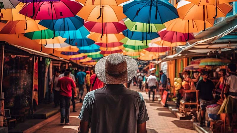 Hombre viajando por el mundo